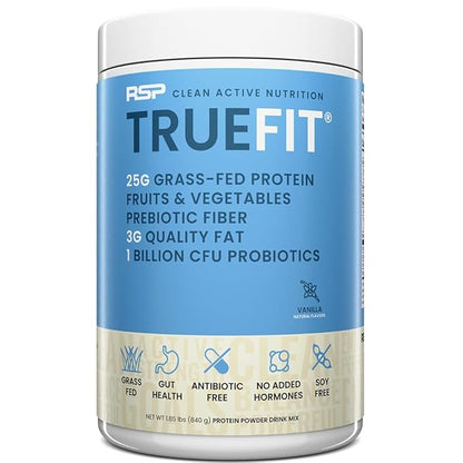 TrueFit Gut Healthy Protein Powder, Grass-Fed Whey Meal Replacement Shake with Prebiotics