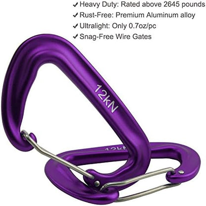 12kN 3.2"x2" Heavy-Duty Carabiner Clips - Durable, Lightweight Aluminum Alloy Carabiners for