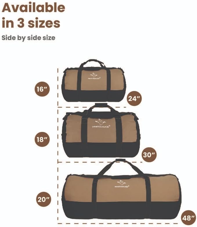 WHITEDUCK Heavy Duty Canvas Duffel Bag for Men and Women - Foldable Military Army Style Duffel Bag