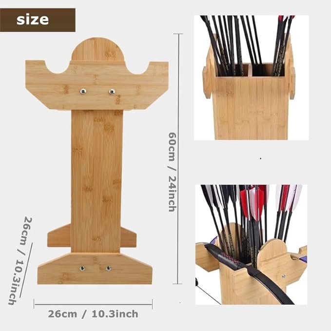 Arrow Holder,Bamboo Wood Bow and Arrow Stand Portable Archery Bow Stand for Recurve Bows