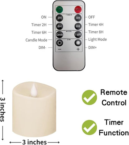 3x3 Flickering Flameless Candles Set of 1,3 inch Real Wax LED 600 Hours Battery Candles with Timer