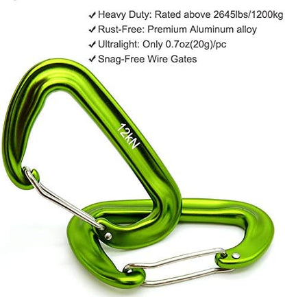 12kN 3.2"x2" Heavy-Duty Carabiner Clips - Durable, Lightweight Aluminum Alloy Carabiners for
