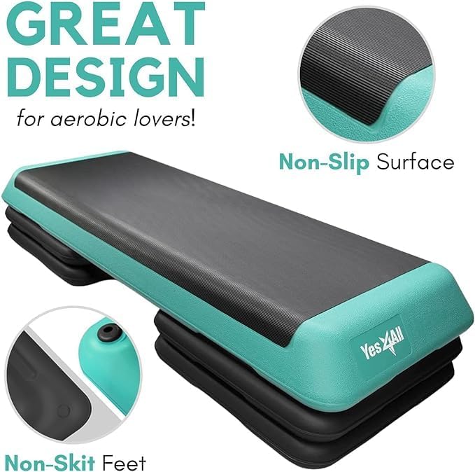 Yes4All Adjustable Workout Aerobic Exercise Step Platform Health Club Size with 4 Adjustable Risers