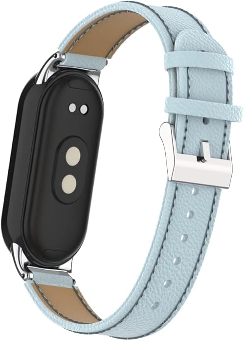 HOPMC Mi Band 8 Fashion Metal Connector Lychee Grain Leather Strap Replacement Wristbands Strap