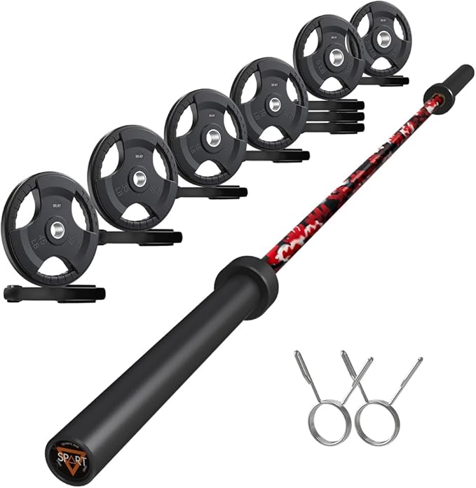 7FT Olympic Barbell Bar with Weight Plate Set Combo, Solid Olympic Bar with Bearings, 700Lbs