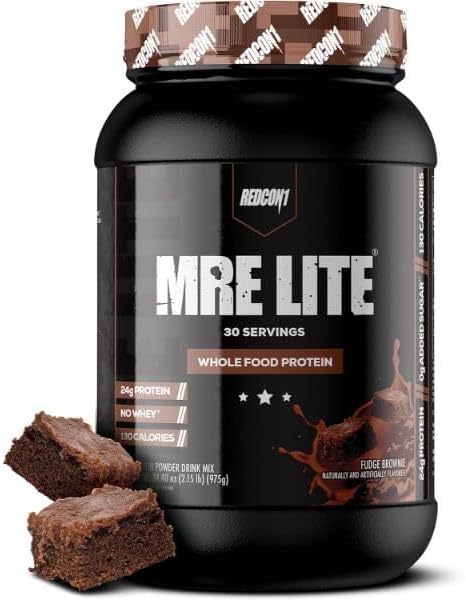 REDCON1 MRE Lite Whole Food Protein Powder, Fudge Brownie - Low Carb & Whey Free Meal Replacement