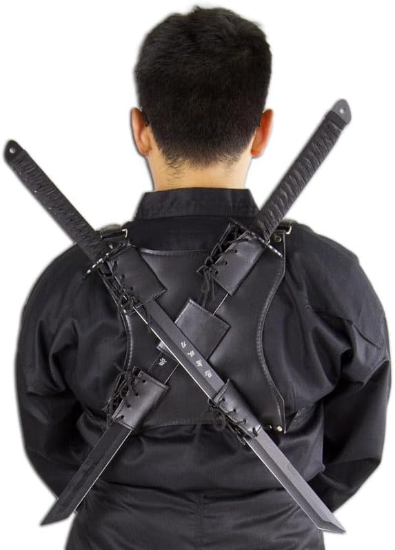 Sword Back Holster Complete with Balaclava. Black Leather Carrying Case, Ninja Hero Sheath-Weapons