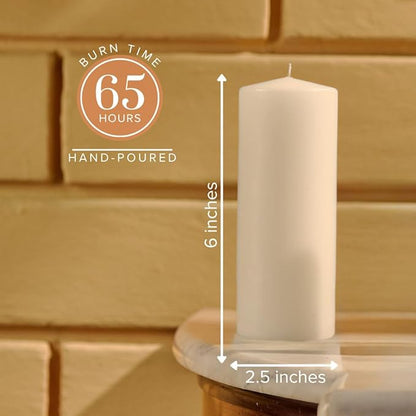 Simply Soson 2.5x6 inch Ivory Pillar Candles - Set of 6 Tall Emergency Candles