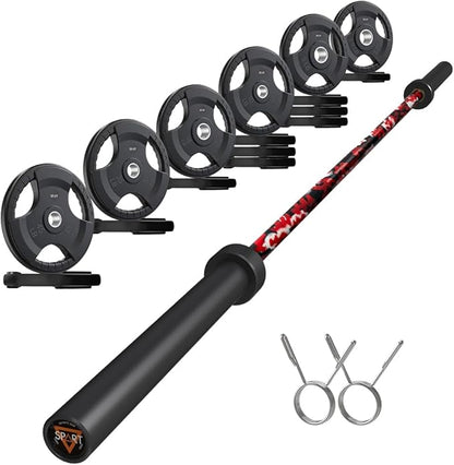 7FT Olympic Barbell Bar with Weight Plate Set Combo, Solid Olympic Bar with Bearings, 700Lbs