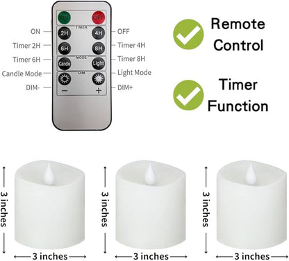 3x3 Flickering Flameless Candles Set of 3,3 inch Real Wax LED 600 Hours Battery Candles with Timer