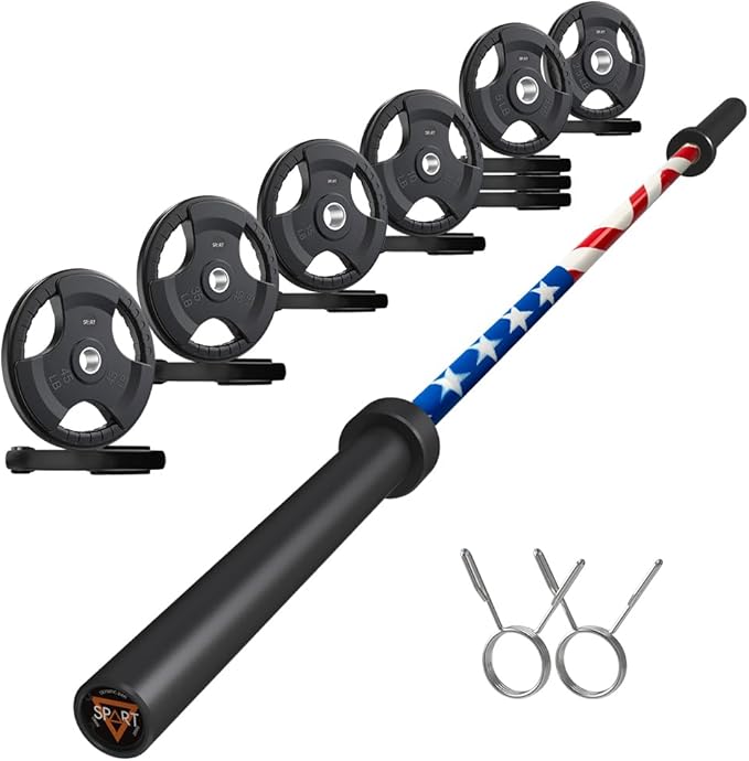 7FT Olympic Barbell Bar with Weight Plate Set Combo, Solid Olympic Bar with Bearings, 700Lbs