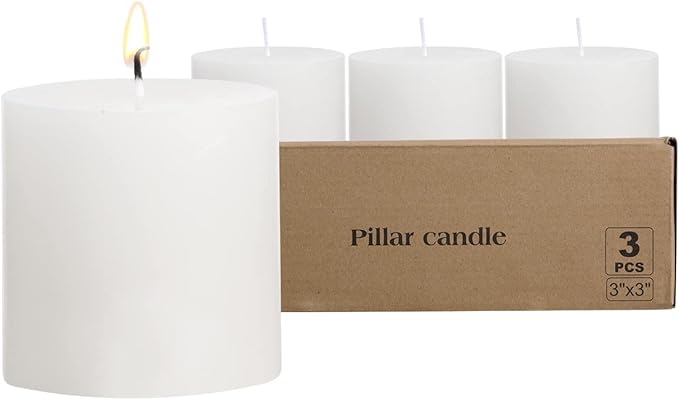 3×3 White Pillar Candles Set of 3 Unscented Handpoured Weddings, Home Decoration, Restaurants, Spa