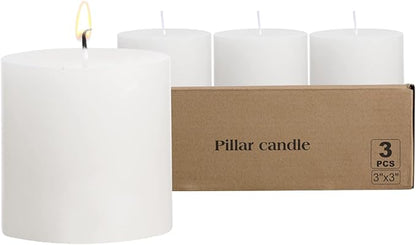3×3 White Pillar Candles Set of 3 Unscented Handpoured Weddings, Home Decoration, Restaurants, Spa