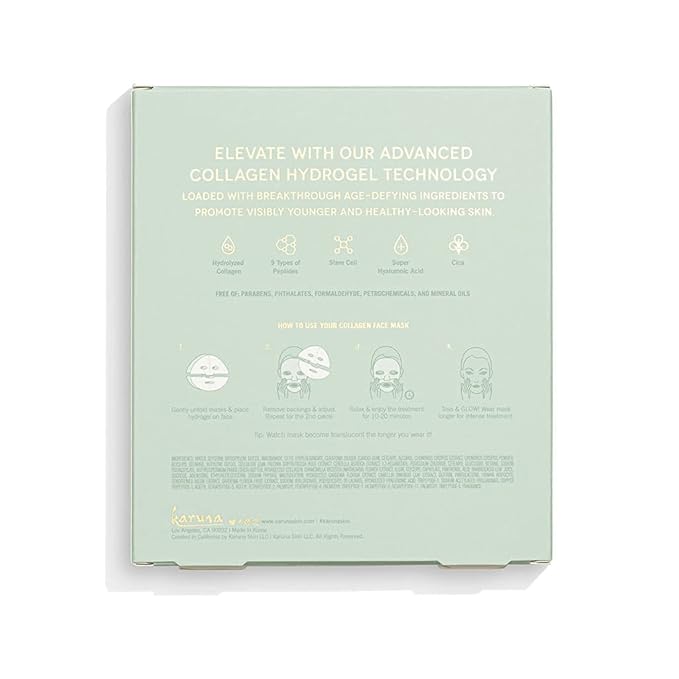 Karuna Skin - COLLAGEN Face Mask Sheets, Hydrogel 2-Piece Facial Mask, Age-Defying, Hydrating
