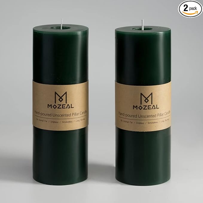 MOZEAL 3" x 8" Hand-poured Unscented Large Candle,Smokeless Rustic Pillar Candle Set of 2,Slow