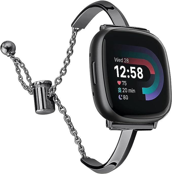 Silm Band Compatible with Fitbit Versa 4/Fitbit Sense 2 Band Cute Women, Bling Jewelry Metal Strap