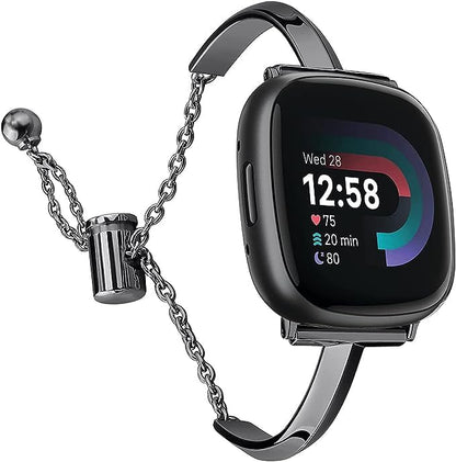 Silm Band Compatible with Fitbit Versa 4/Fitbit Sense 2 Band Cute Women, Bling Jewelry Metal Strap