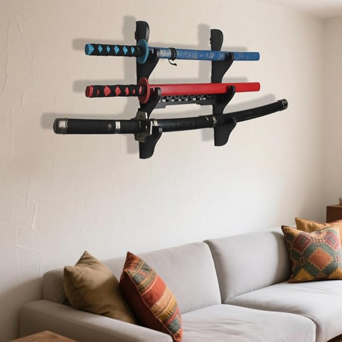 Katana Wall Mount Samurai Sword Display Hanger Lightsaber Holder, Wood Flute Stand Martial Arts