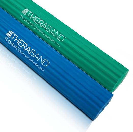 THERABAND FlexBar, 2 Pack, Green, Blue, Therapy Twist Bar, Hand & Wrist Strength, Tennis & Golfer's