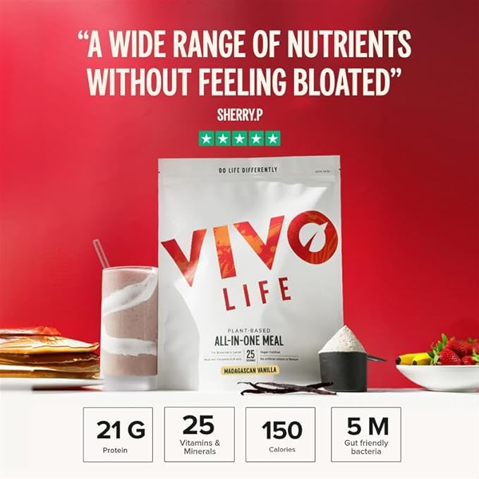 Vivo Life - Whole, Vegan Meal Replacement Shake with Proteins, Vitamins & Minerals, Gut Friendly