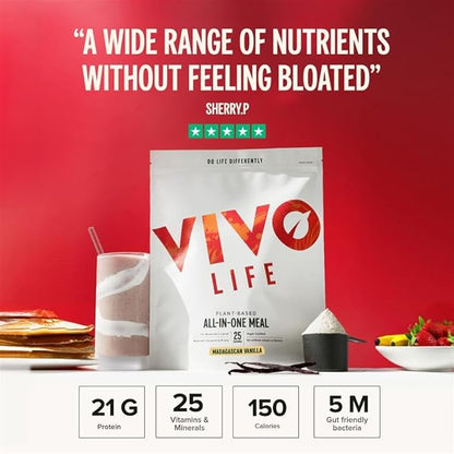 Vivo Life - Whole, Vegan Meal Replacement Shake with Proteins, Vitamins & Minerals, Gut Friendly