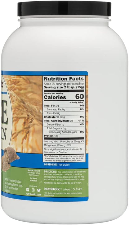 NutriBiotic Plain Rice Protein, 3 Lb (1.36kg) | Low Carb, Vegan & Raw Protein Powder | Grown and