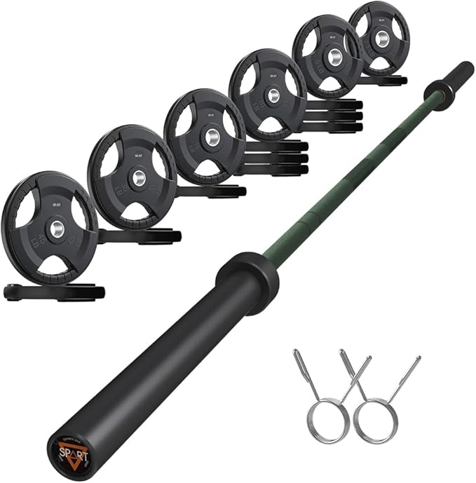 7FT Olympic Barbell Bar with Weight Plate Set Combo, Solid Olympic Bar with Bearings, 700Lbs
