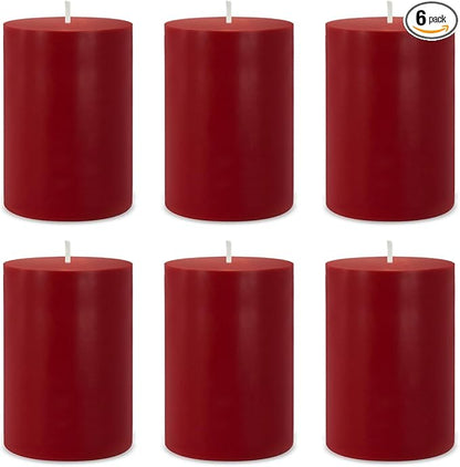 6 Packs 2.75x3.25 Inch Red Colored Pillar Candles, Unscented Dripless Non-Toxic Clean Burning
