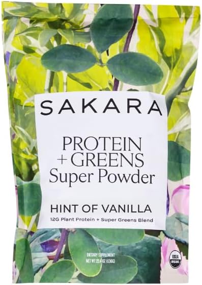 SAKARA Protein + Greens Super Powder ??30 Servings, Organic Plant-Based Blend with Hemp, Pumpkin