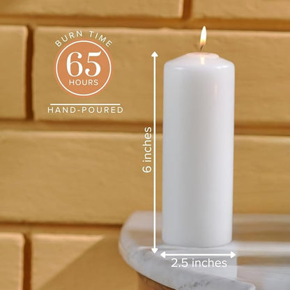 Simply Soson 2.5x6 inch White Pillar Candles, White Candles, Set of 6 White Pillar Candles Bulk