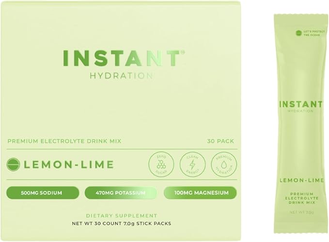 Instant Hydration Electrolytes Powder Packets - Lemon Lime Drink Mix - Zero Sugar - Keto, Vegan