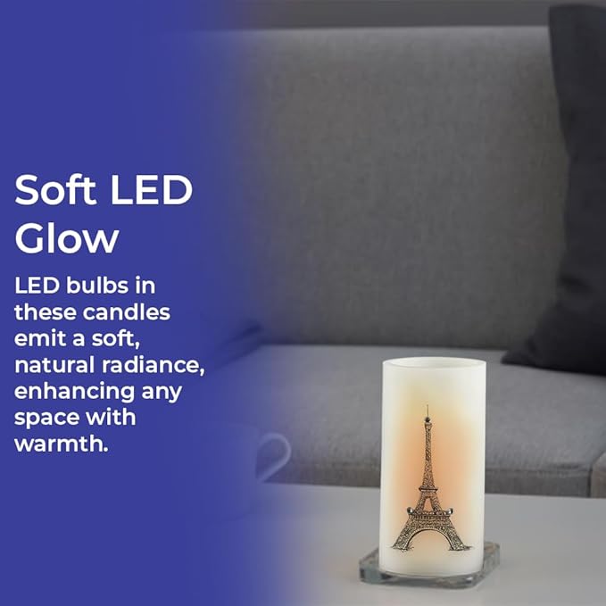 SAGEFINDS Eiffel Tower LED Candles, Set of 2, Flameless Real Wax Pillar Candles, Battery Operated