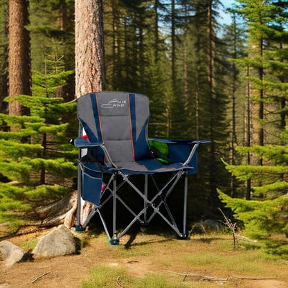 FAIR WIND Oversized Fully Padded Camping Chair with Lumbar Support, Heavy Duty Quad Fold Arm Chair