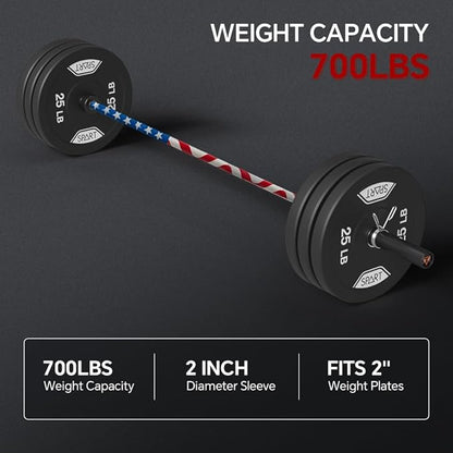 7FT Olympic Barbell Bar with Weight Plate Set Combo, Solid Olympic Bar with Bearings, 700Lbs