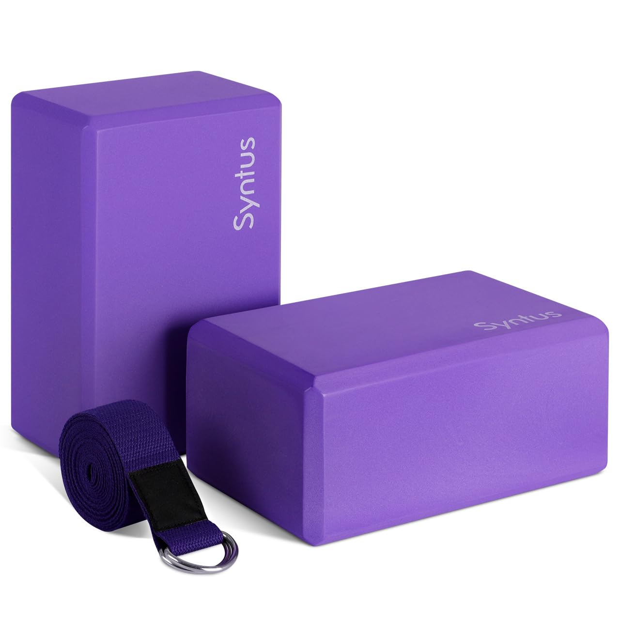 Syntus Yoga Block and Strap Set, 2 EVA Foam Soft Non-Slip Blocks 9×6×4 inches, 8FT Metal D-Ring