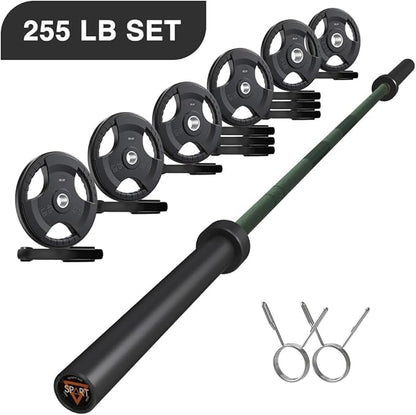 7FT Olympic Barbell Bar with Weight Plate Set Combo, Solid Olympic Bar with Bearings, 700Lbs