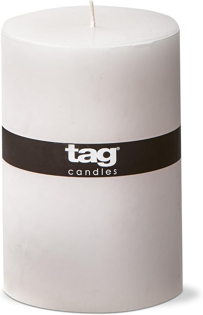 TAG Chapel 4X6 White Pillar Paraffin Wax Candle Unscented Drip-Free Long Burning 130 Hours for Home