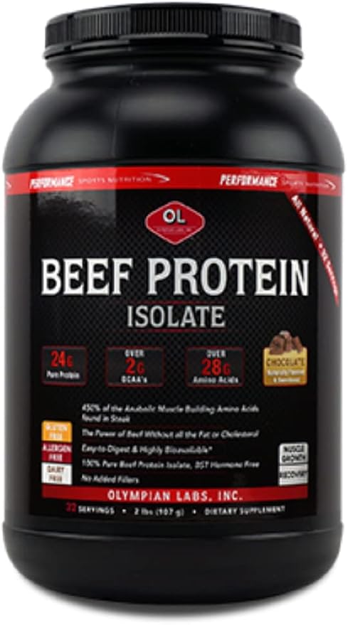 Olympian Labs Beef Protein Isolate Powder, 24g Protein, BST Free, 2 Grams BCAA's, Muscle Building