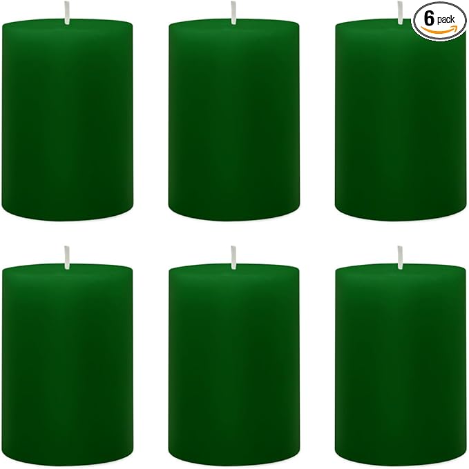 6 Packs 2.75x3.25 Inch Green Pillar Candles, Unscented Dripless Non-Toxic Smokeless Clean Long