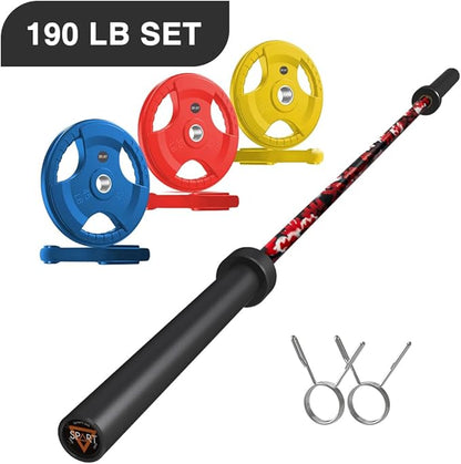 7FT Olympic Barbell Bar with Weight Plate Set Combo, Solid Olympic Bar with Bearings, 700Lbs