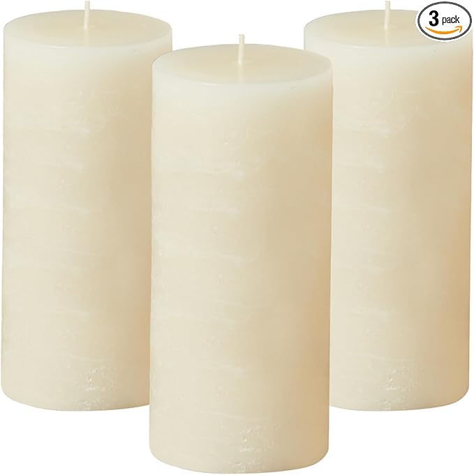 Simply Soson 3x6 inch Ivory Pillar Candles Set of 3, Rustic Texture, Unscented Ivory Candles