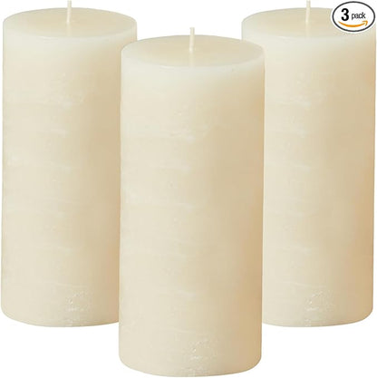 Simply Soson 3x6 inch Ivory Pillar Candles Set of 3, Rustic Texture, Unscented Ivory Candles