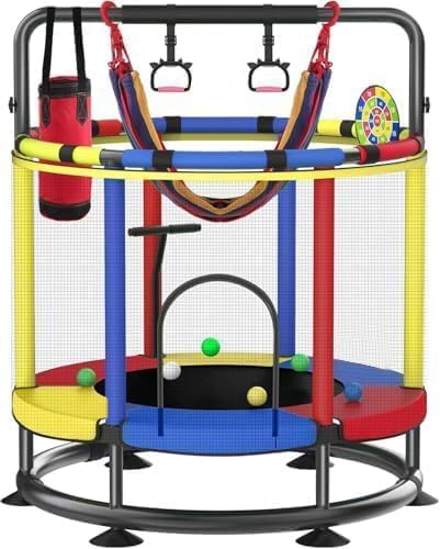 Trampoline for Kids, Full Anti-Rust 440lbs Anti-Rollover Round Bottom Toddler Trampoline