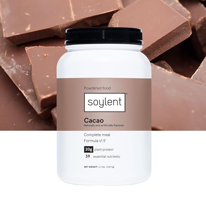 Soylent Complete Nutrition Meal Replacement Protein Powder, Cacao - Plant Based Vegan Protein, 39
