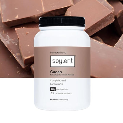 Soylent Complete Nutrition Meal Replacement Protein Powder, Cacao - Plant Based Vegan Protein, 39