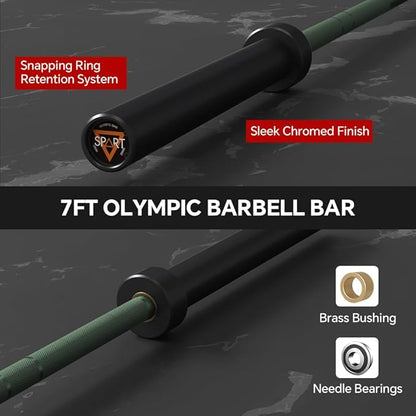 7FT Olympic Barbell Bar with Weight Plate Set Combo, Solid Olympic Bar with Bearings, 700Lbs