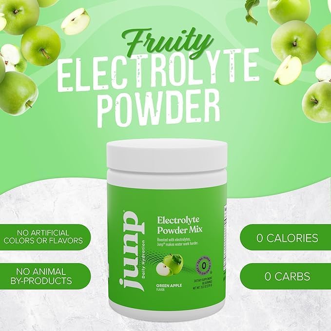 JUNP Electrolytes Powder No Sugar No Carbs – Mouthwatering Green Apple Drink Mix - Potassium & Salt