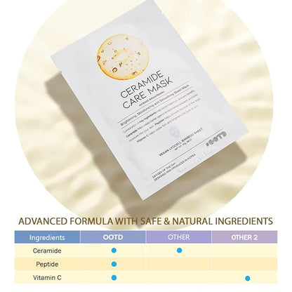 #OOTD Ceramide Brightening Sheet Mask For Face, Moisturizing, Anti Aging Ceramide, Peptide, Vitamin