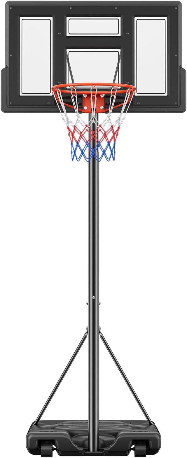 Sweetcrispy Portable Basketball Hoop Outdoor 6.1-10FT Adjustable Height, 44 Inch Shatterproof