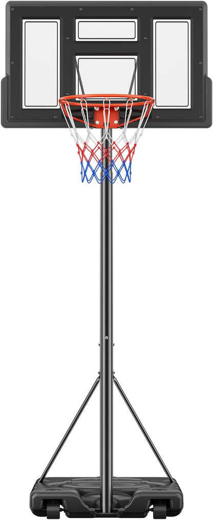 Sweetcrispy Portable Basketball Hoop Outdoor 6.1-10FT Adjustable Height, 44 Inch Shatterproof